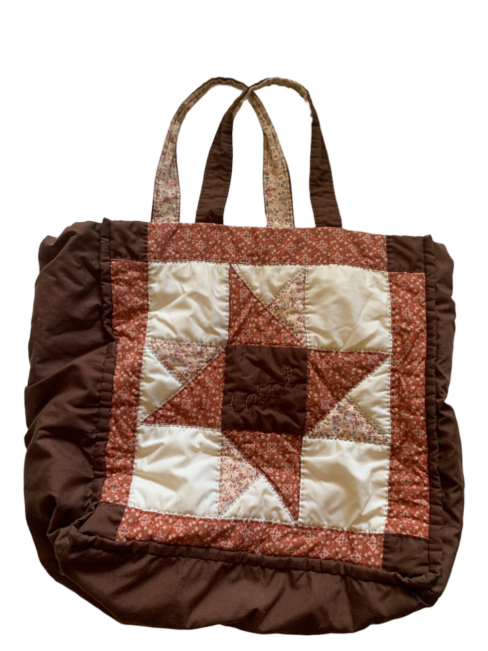 Women's Unbranded Quilted Tote Bag One Size Brown Beige embroidered Carol
